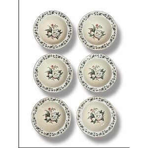 RARE 6 Wedgwood Camellia Gold-Rimmed Bowls Vintage